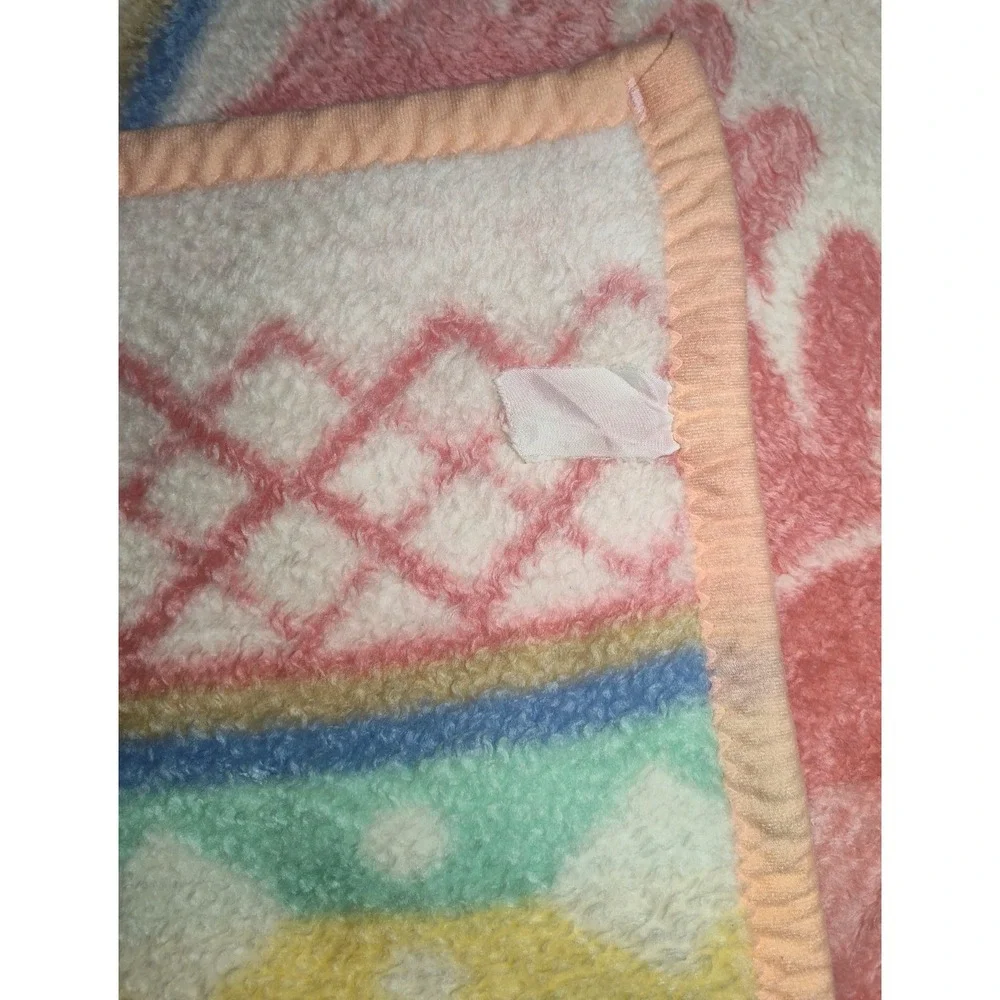 VTG Baby Mink Pink Dragon Dinosaur Soft Acrylic Blanket‎ Mommy Heart Palm Tree - Picture 5 of 5